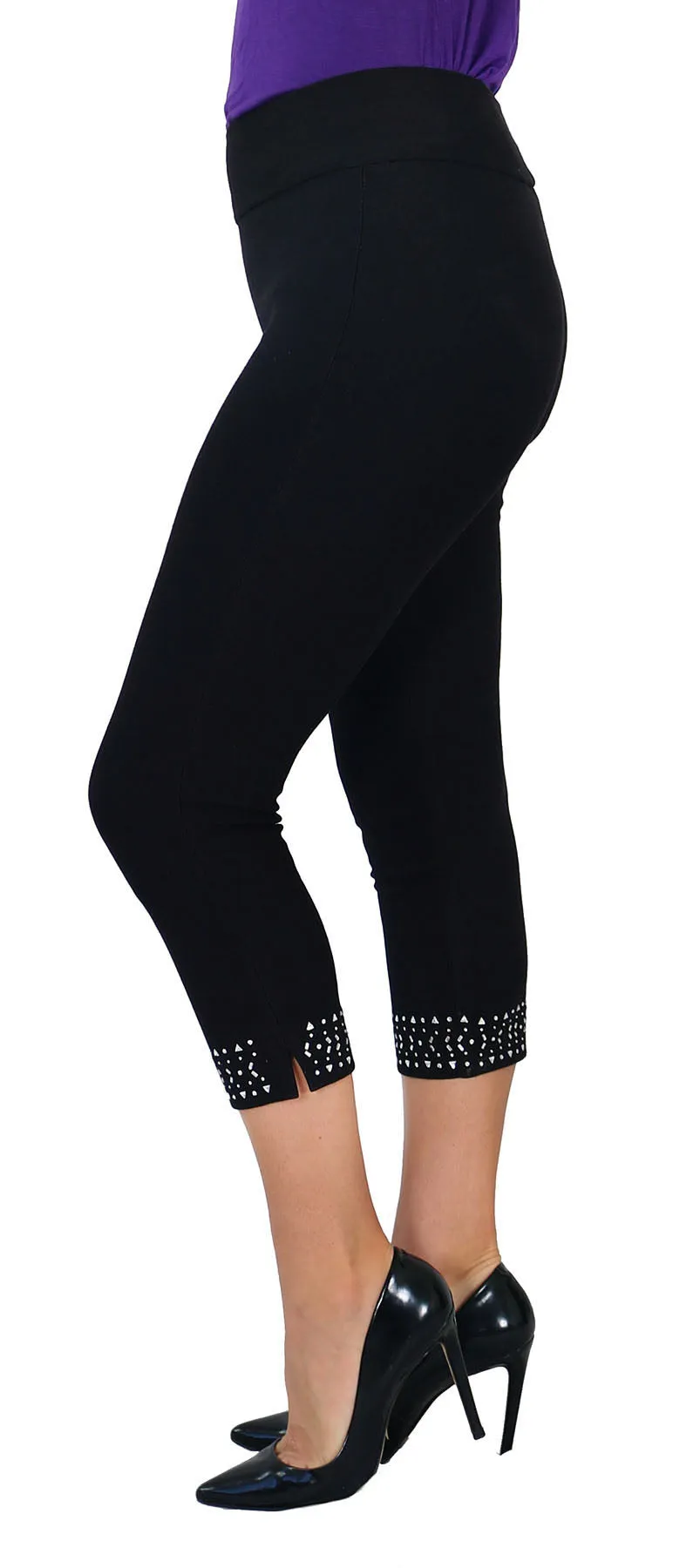 071- Impulse Black Studded Hem Capri