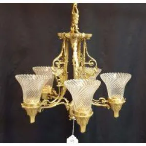 5 Light Cast Brass Flower Bouquet Chandelier with Shades #GA502