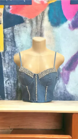 bad and boujee denim bling tops