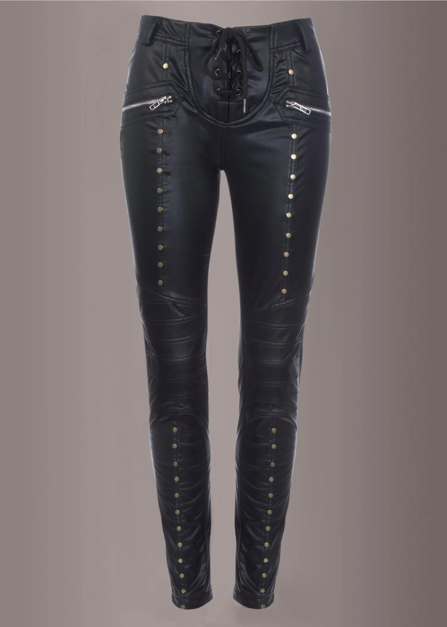 Black Faux Leather Pants with Studs