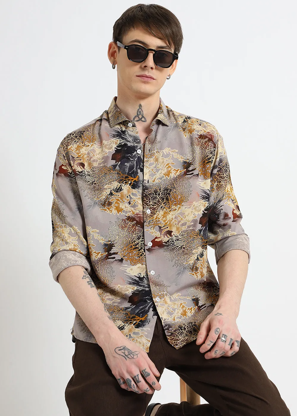 Coral Oasis Tan Feather shirt