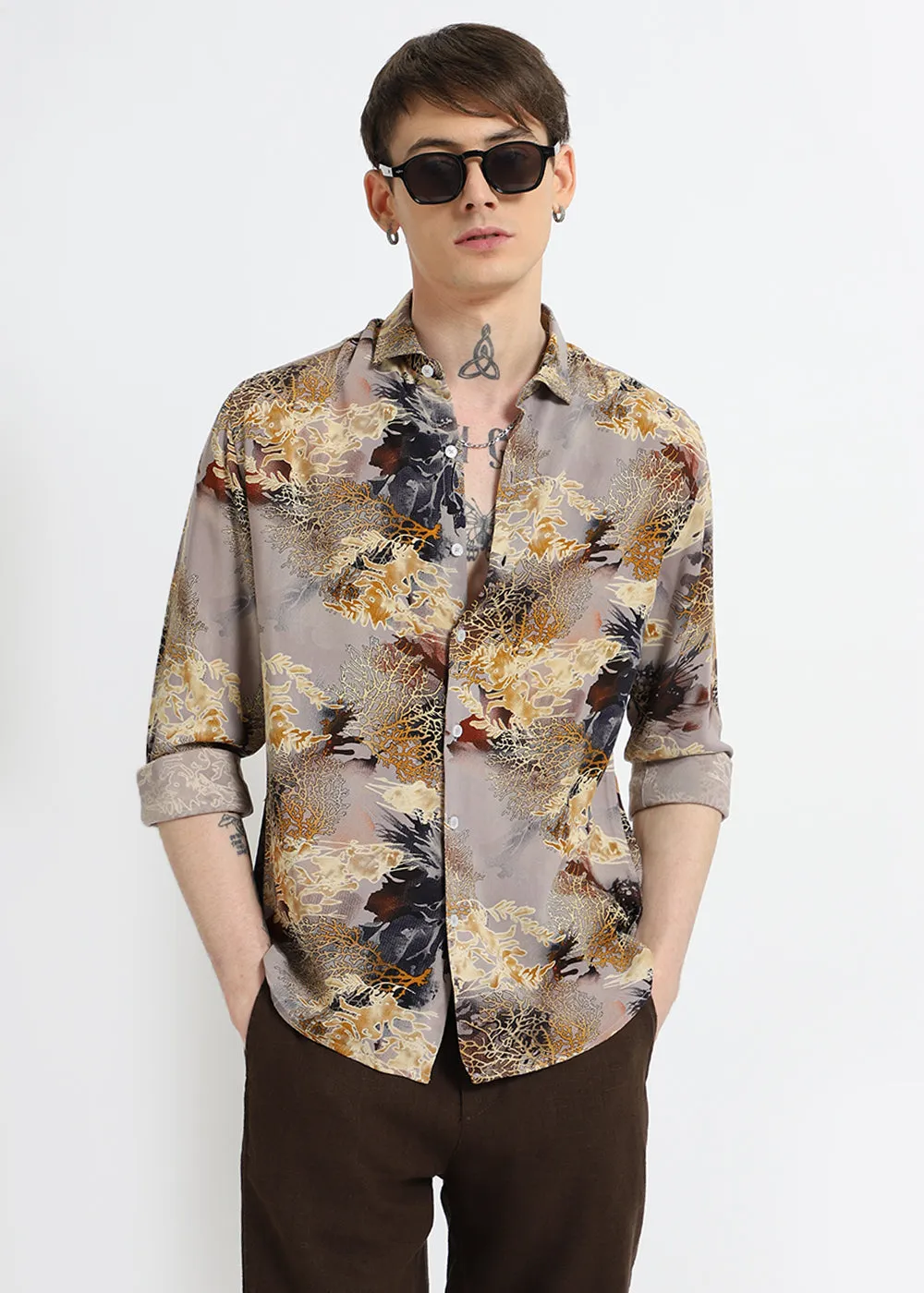 Coral Oasis Tan Feather shirt