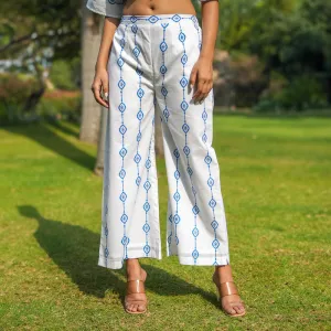 Cotton White Palazzo Pants | Handblock Printed