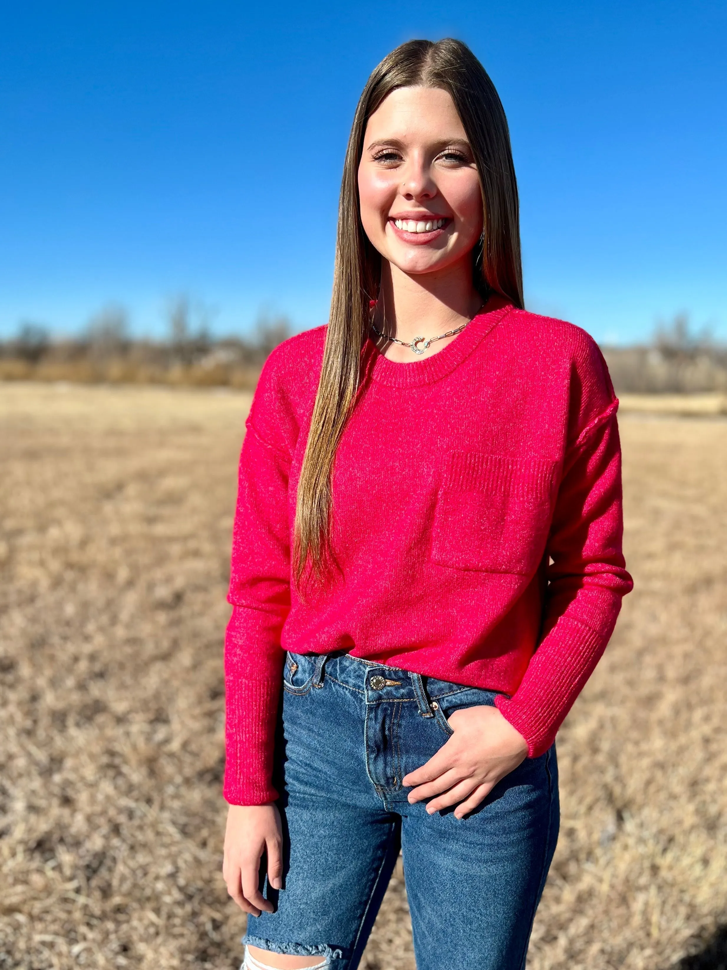 Don't Pick My Pockets Viva Magenta Sweater*