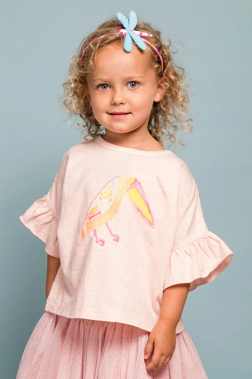 Everbloom Boxy Bird Girls Shirt - Lite Pink (Size 4 left)