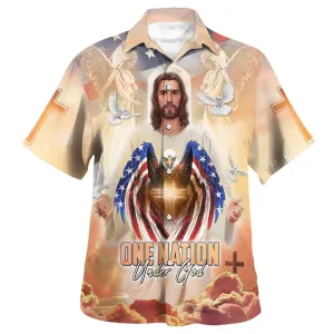 Jesus Eagle And One Nation Under God Hawaiian Shirts For Men And Women - Christian Hawaiian Shirt - Hawaiian Summer Shirts