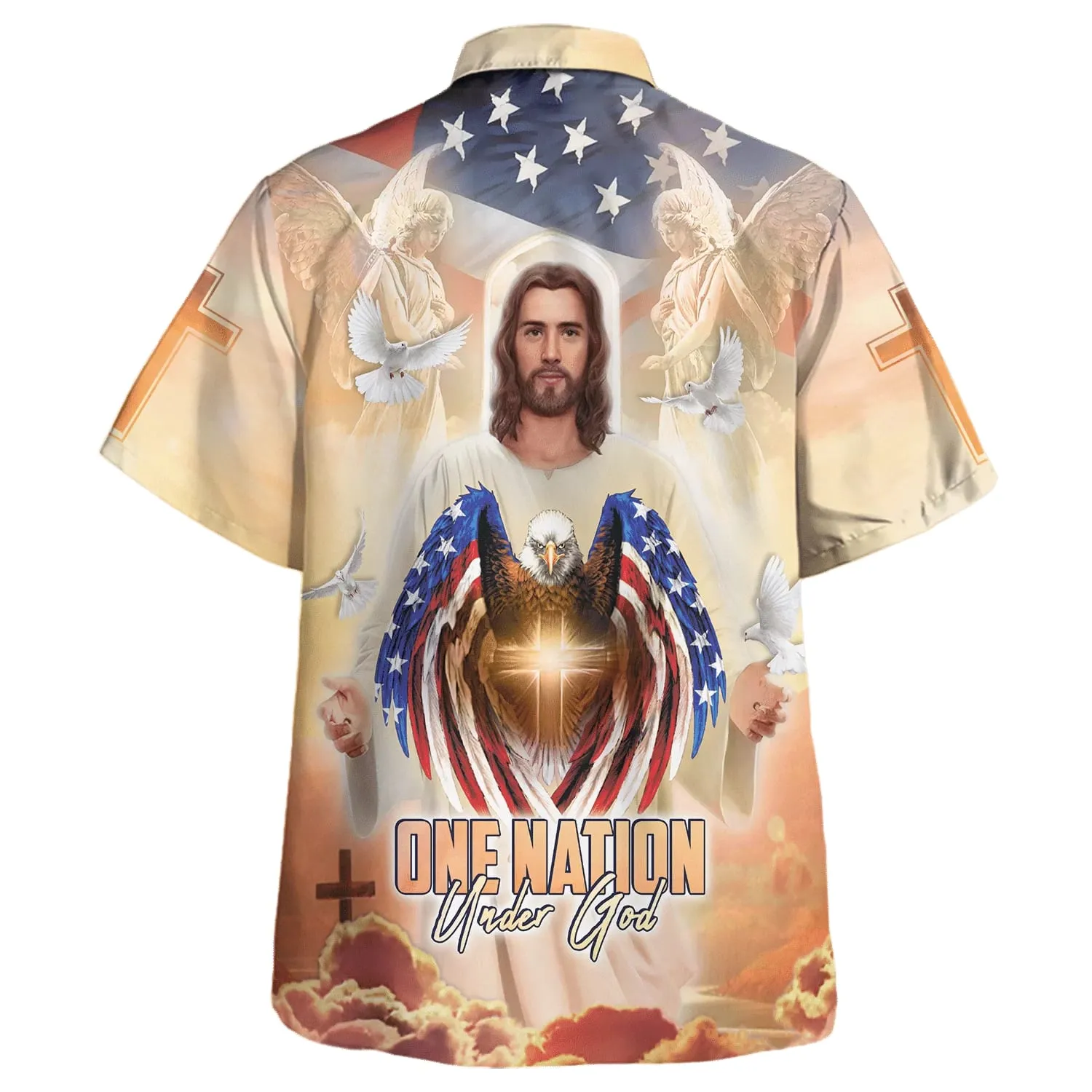 Jesus Eagle And One Nation Under God Hawaiian Shirts For Men And Women - Christian Hawaiian Shirt - Hawaiian Summer Shirts