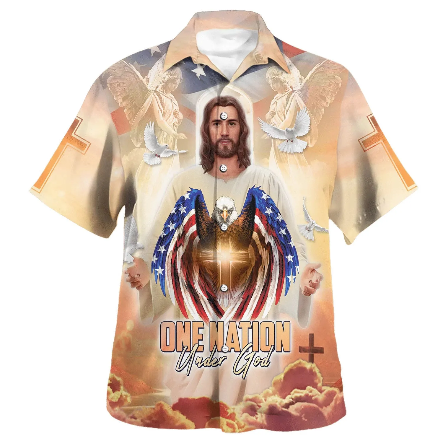 Jesus Eagle And One Nation Under God Hawaiian Shirts For Men And Women - Christian Hawaiian Shirt - Hawaiian Summer Shirts