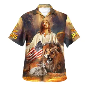 Jesus Lion And The Lamb Hawaiian Shirts For Men - Christian Hawaiian Shirt - Hawaiian Summer Shirts