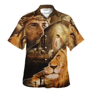 Jesus Lion Lamb Of God Hawaiian Shirts For Men - Christian Hawaiian Shirt - Hawaiian Summer Shirts