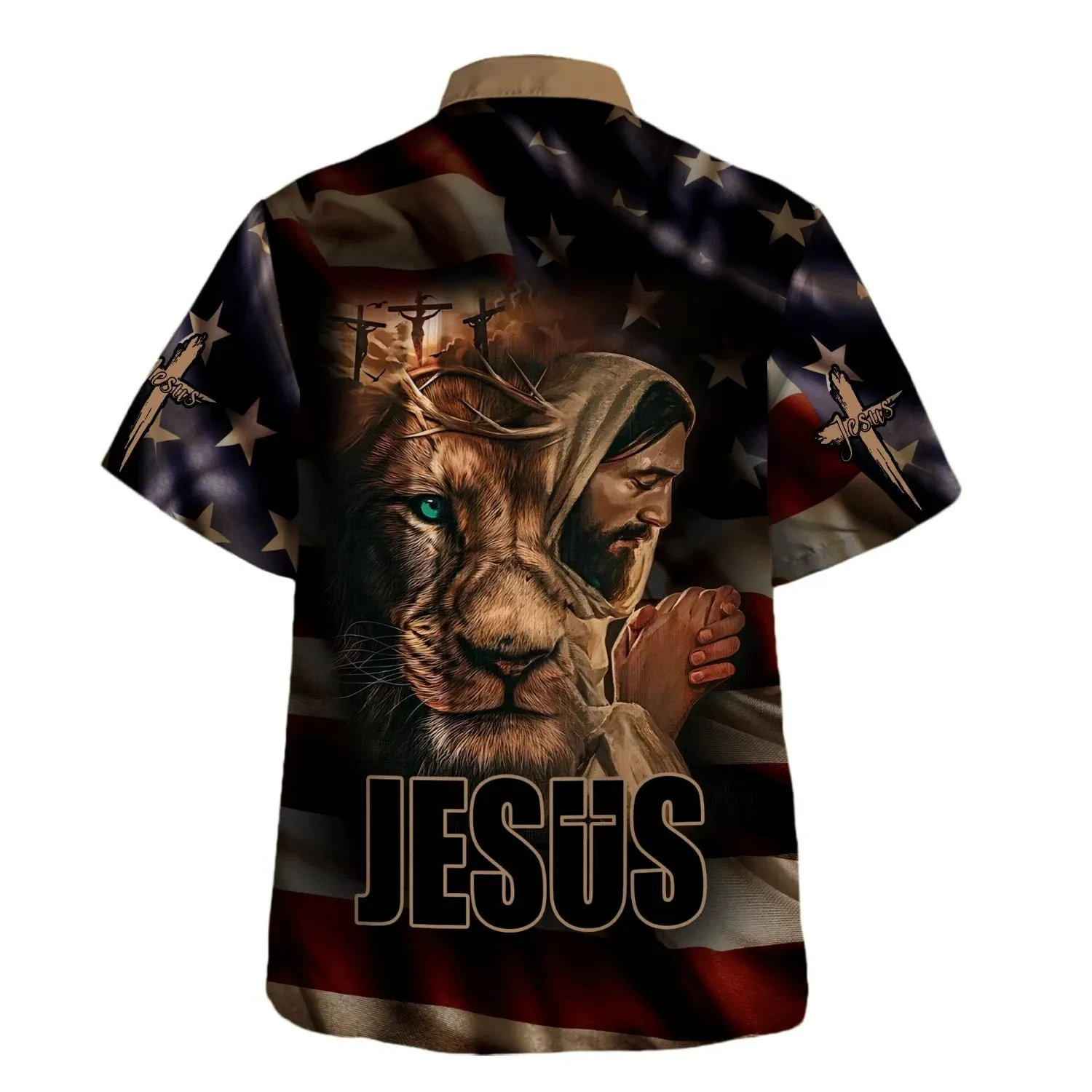 Jesus Lion Of Judah American Flag Hawaiian Shirts For Men - Christian Hawaiian Shirt - Hawaiian Summer Shirts