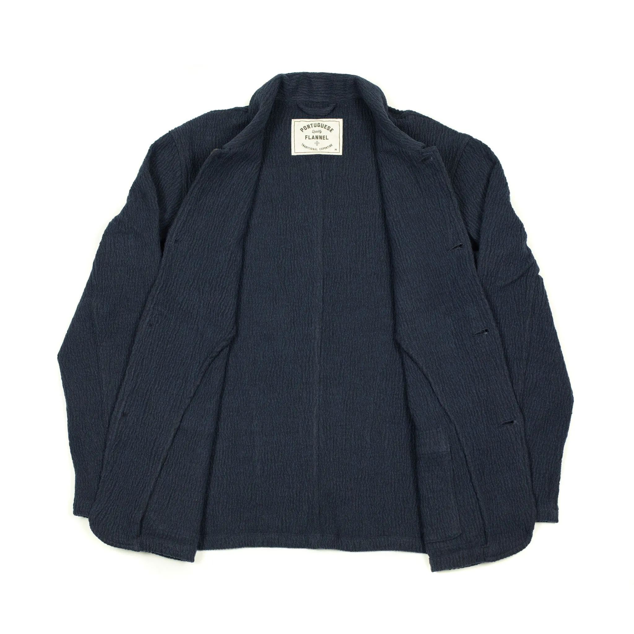 Labura Low Tide chore jacket in navy cotton blend jacquard