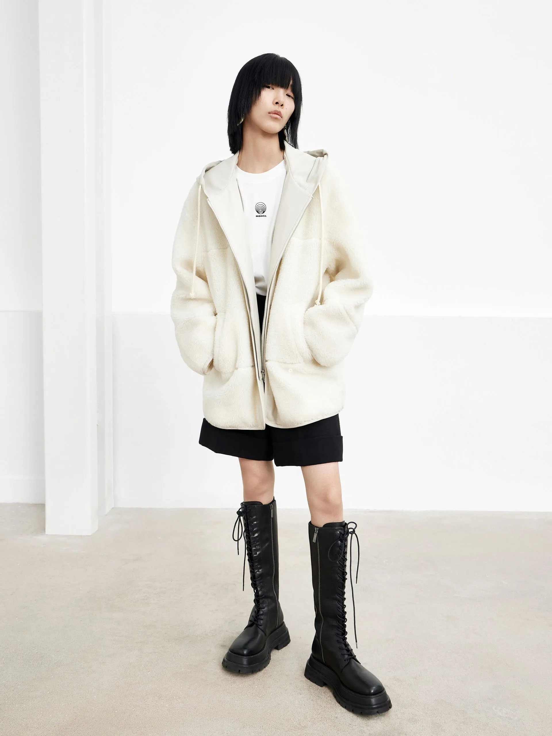 Lamb Wool Hooded Coat