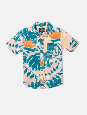 Little Boys Leaf Pit Floral Short Sleeve Shirt - Salmon