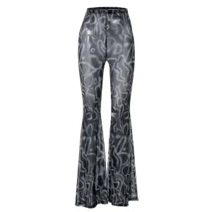 Mesh see through flared print pant