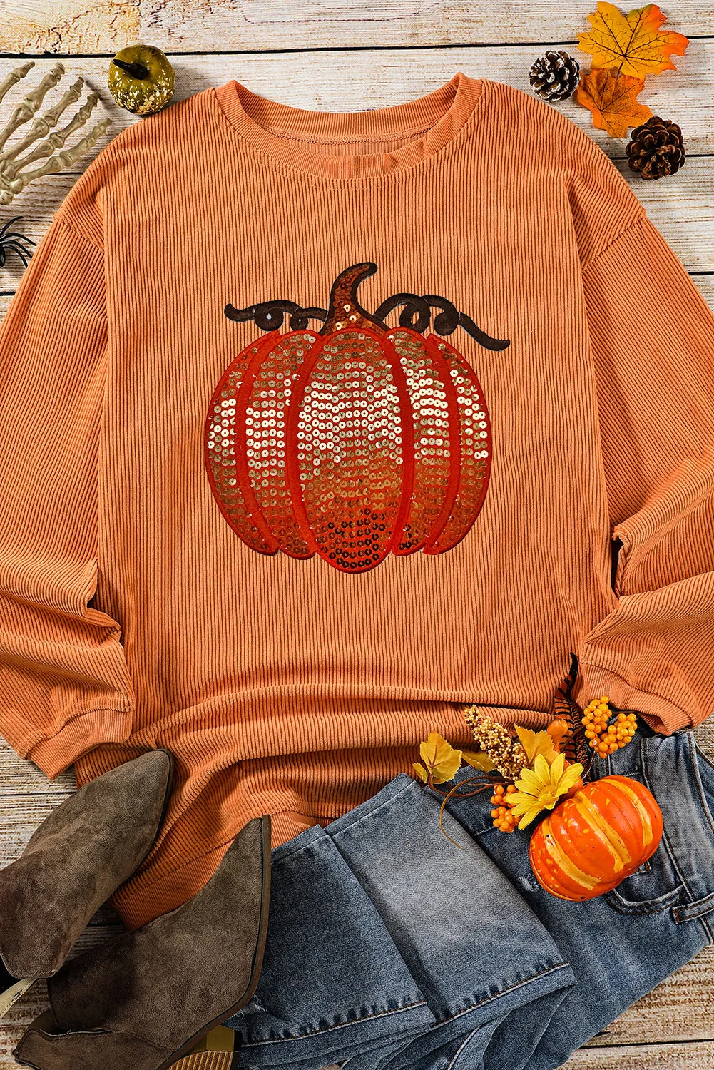 Pumpkin Sequin Sweatshirt