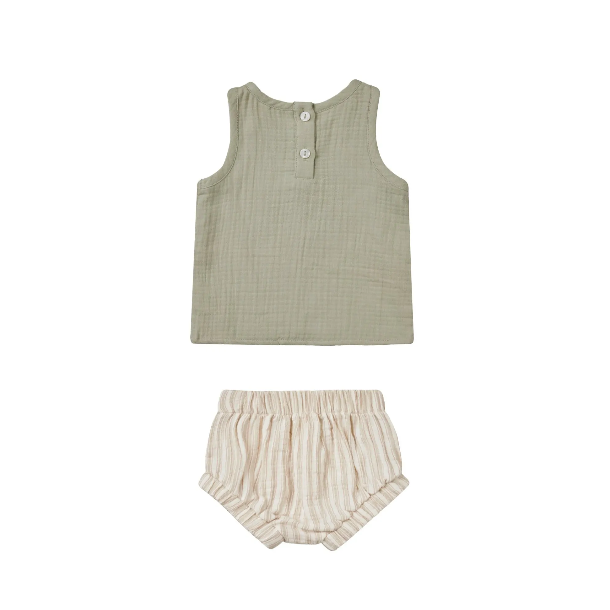 Quincy Mae Woven Tank   Short Set - Sage Stripe