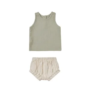 Quincy Mae Woven Tank   Short Set - Sage Stripe