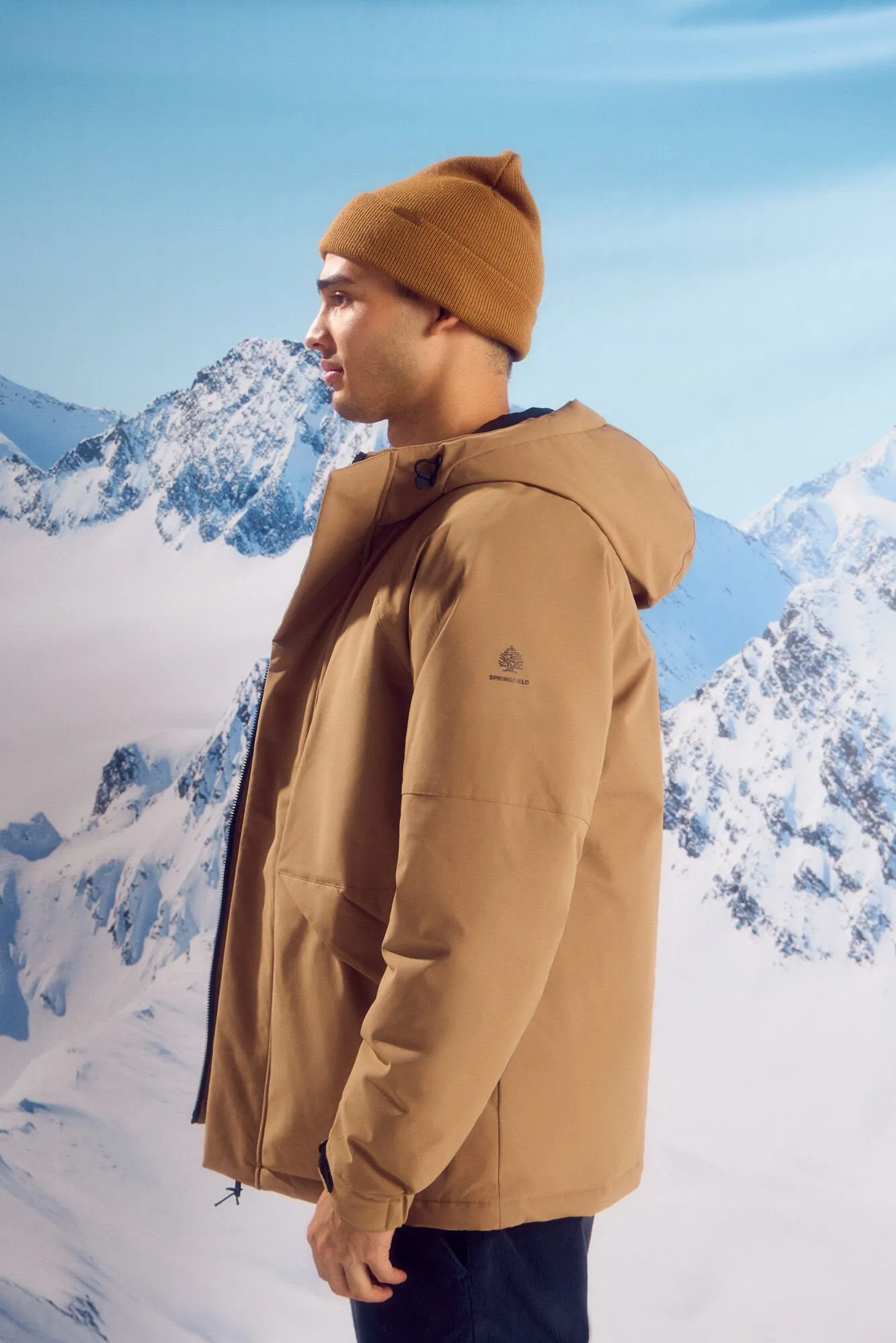 Short Padded Thermal Parka - Blue / Camel