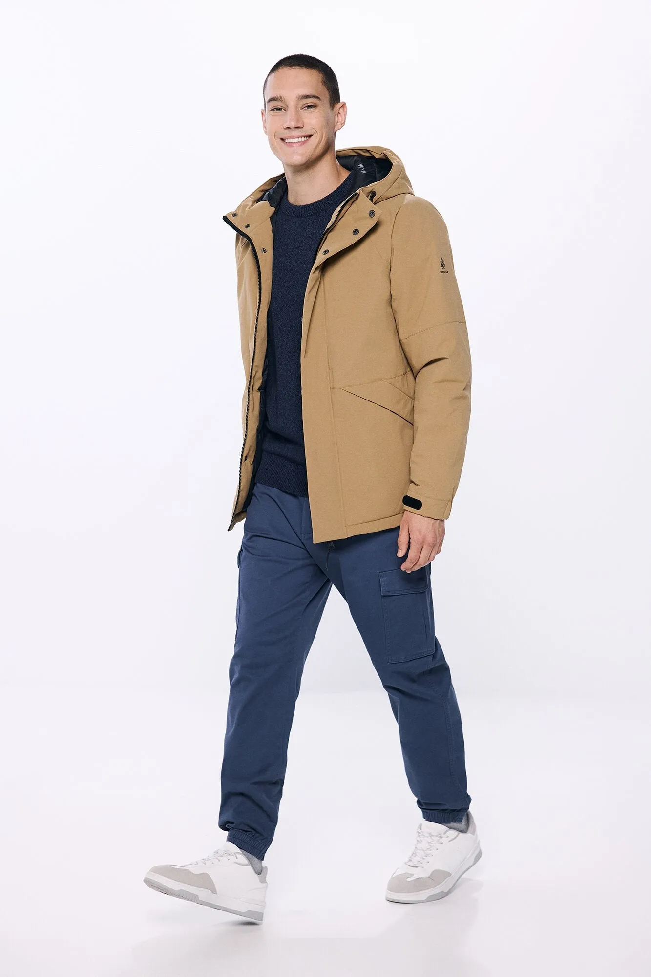 Short Padded Thermal Parka - Blue / Camel