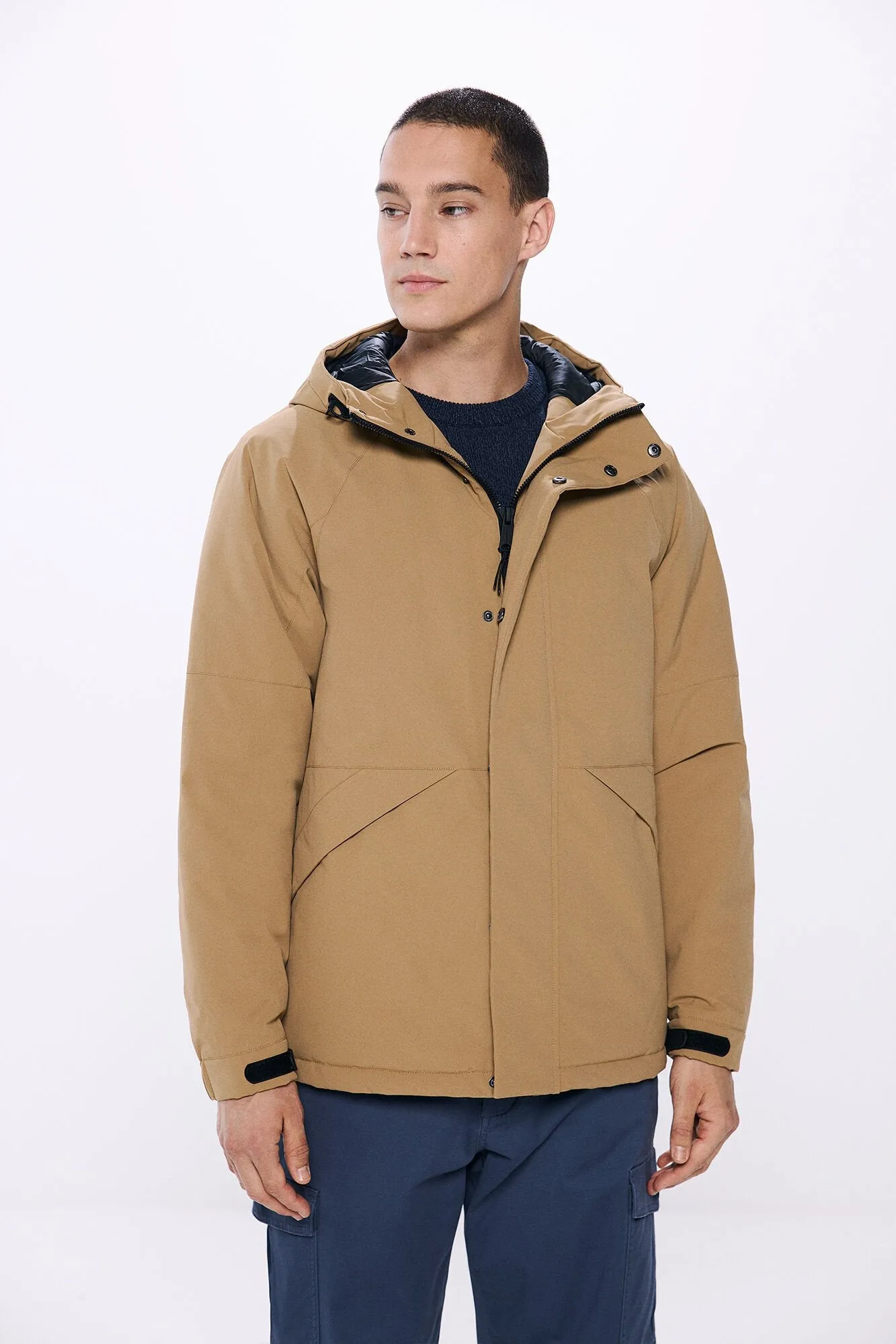 Short Padded Thermal Parka - Blue / Camel