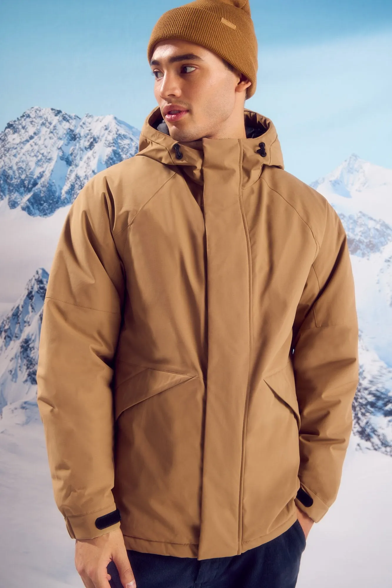 Short Padded Thermal Parka - Blue / Camel