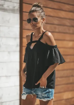 Solid Cutout Cold Shoulder Top