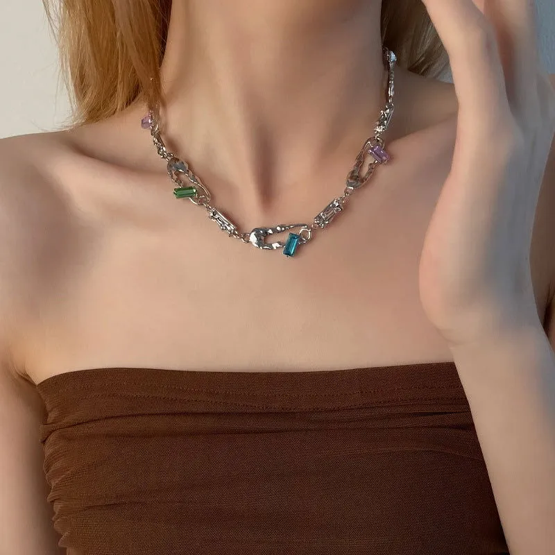 Sweet Cool Personality Crystals Clavicle Chain Necklaces