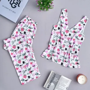 Women summer pajama set Flamingo top   Pants