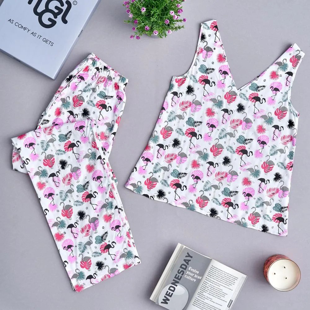 Women summer pajama set Flamingo top   Pants